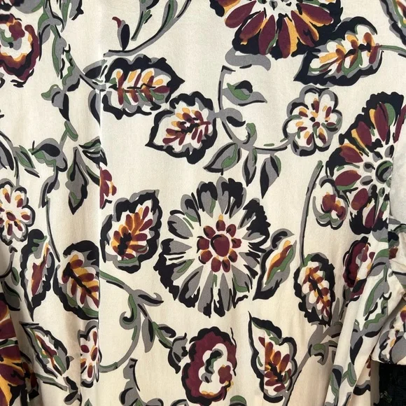 Rodarte White and Burgundy Floral Print Silk Charmeuse Blouse with Collar | FW16 - Picture 5 of 16